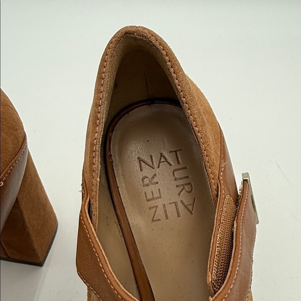 Naturalizer Elegant Tan Block Heel Mary Jane Shoes women 7.5 leather suede Y2K - Picture 5 of 14